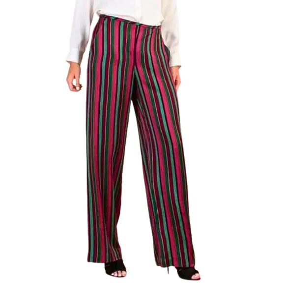 Trina Turk NWT Wide-Leg Flat-Front Asia Pant in Sri Lanka Stripe Size 0 - Picture 1 of 14